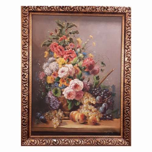 تابلو نقاشی رنگ روغن طرح گل و میوه کد 7878