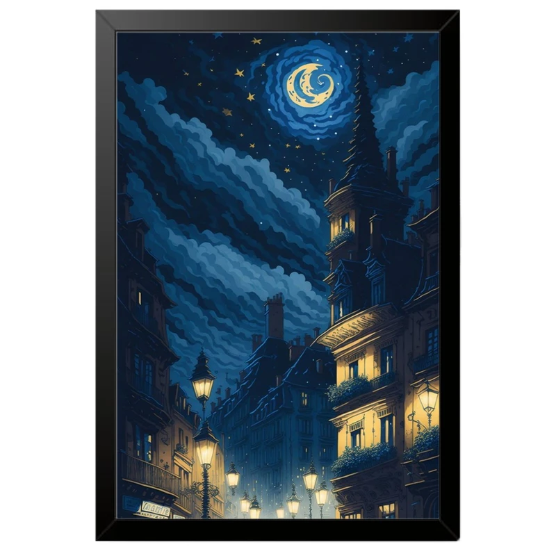 تابلو بکلیت طرح ونگوگ شب پر ستاره The Starry Night مدل B-po2076 فریم مشکی