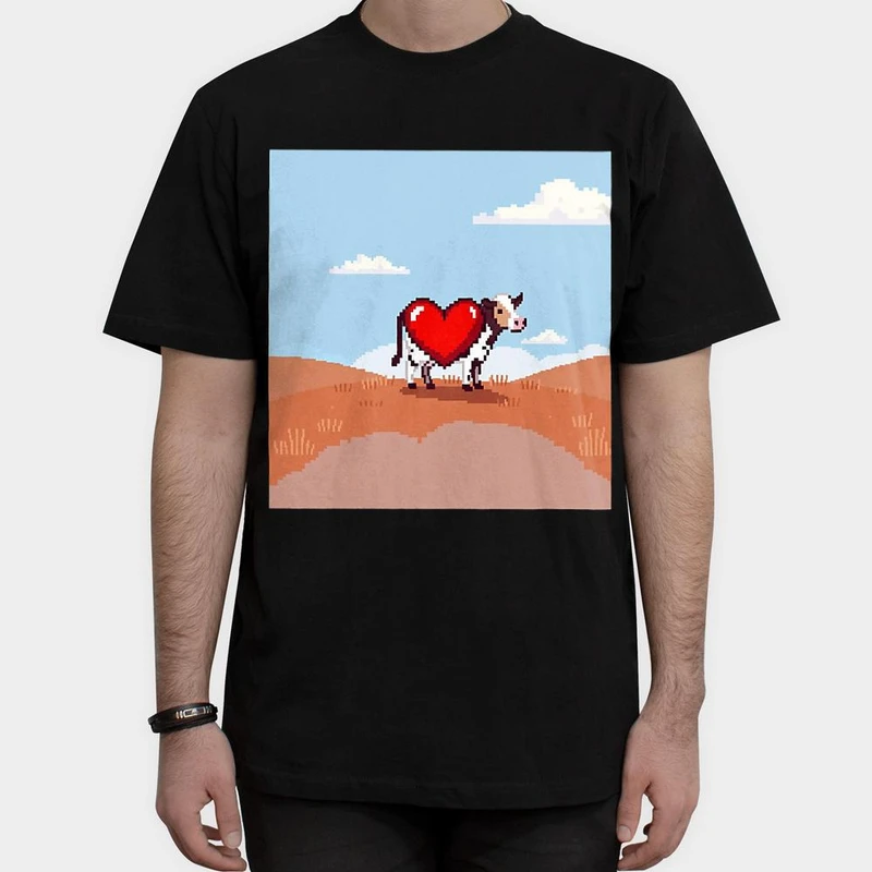 تیشرت آستین کوتاه مردانه مدل گاو و قلب