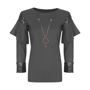 بلوز زنانه مدل 525 آستین پولک رنگ طوسی