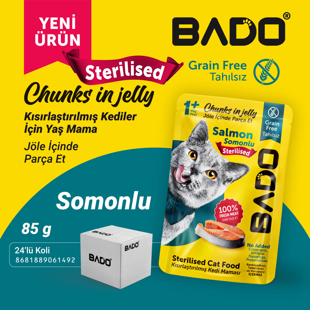 غذای پوچ گربه عقیم بادو مدل سالامون وزن 85 گرم