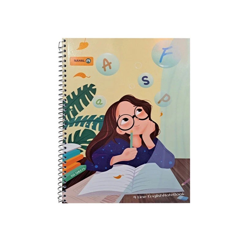 دفتر زبان 60 برگ نهال مدل چهار خط طرح گل و دختر کد 6011