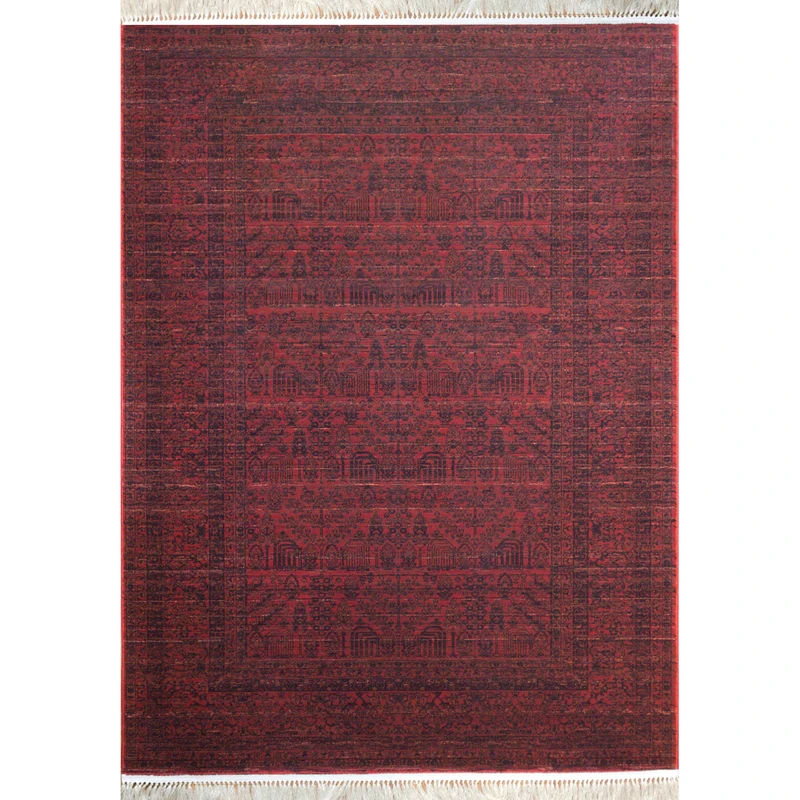 فرش ماشینی 500 شانه رادین زمینه و حاشیه اناری مدل پتینه کد 17