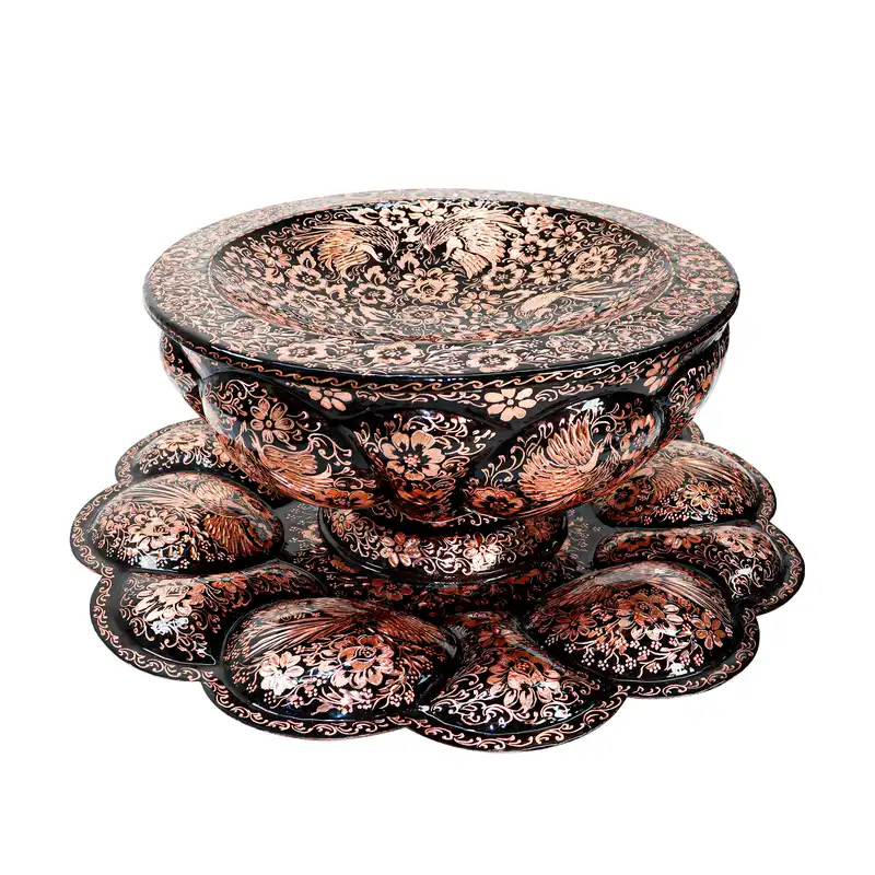 ست کاسه و بشقاب مسی مدل الماس تراش کد Magnificent-Art4533