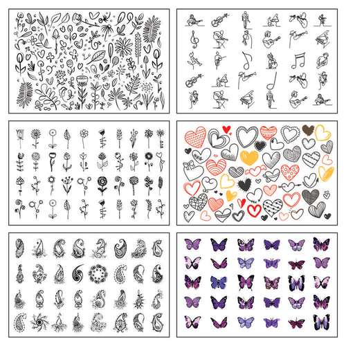 برچسب لنز ناخن طرح گل پروانه قلب فانتزی کد BLNG 6004 بسته 6 عددی