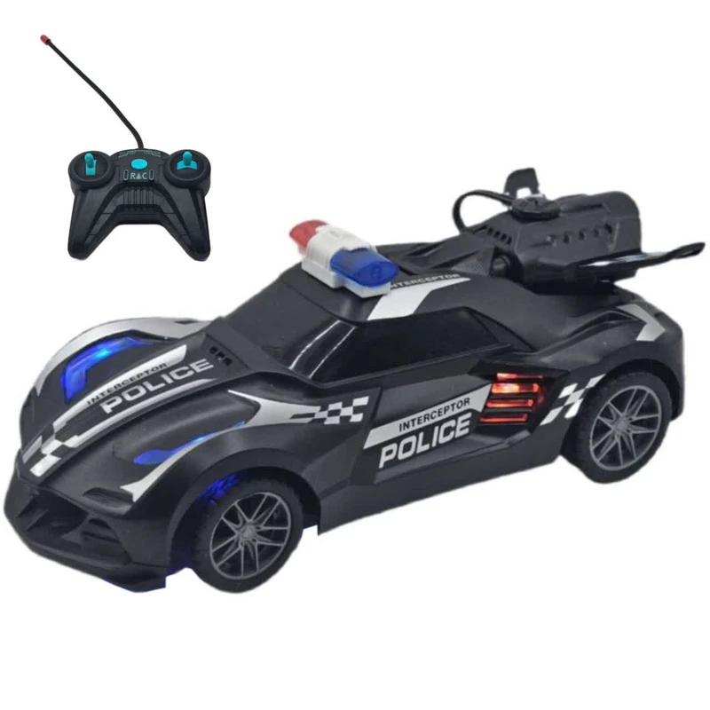 ماشین بازی کنترلی ناب سل مدل پلیس دودزا شارژی چراغدار کد INTERCEPTOR POLICE KMRC SPRAY CAR SCALE 1:20