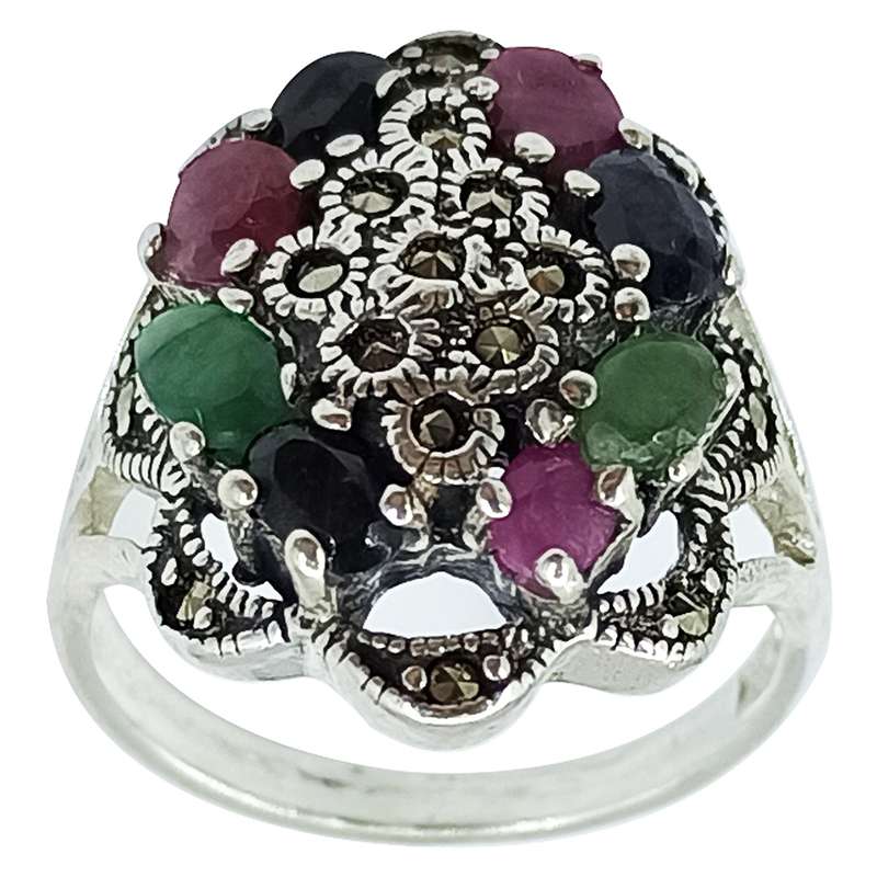 انگشتر نقره زنانه سلین کالا مدل یاقوت و زمرد ce-As303