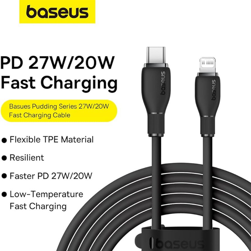 کابل تبدیل USB-C به لایتنینگ بیسوس مدل Pudding Series Gentle 20W طول 120 سانتی متر