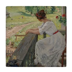 	 کاشی کارنیلا طرح بانویی در تراس مدل لوحی کد klh1868