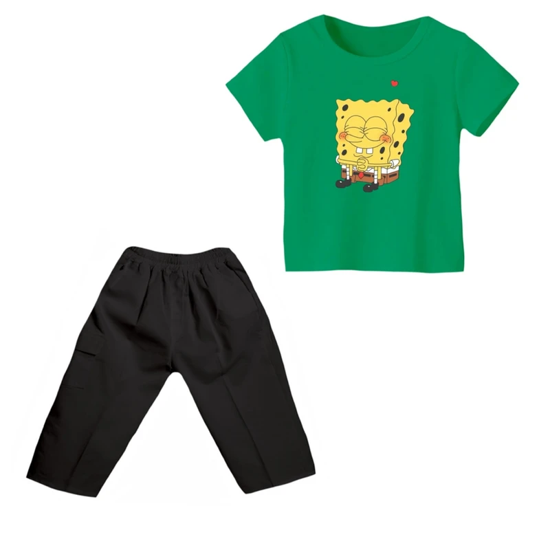 ست تی شرت و شلوارک پسرانه مدل باب اسفنجی کد ۱۰