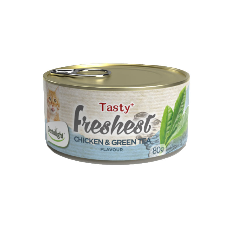 کنسرو غذای گربه دنتالایت مدل CHICKEN GREEN TEA وزن 80 گرم