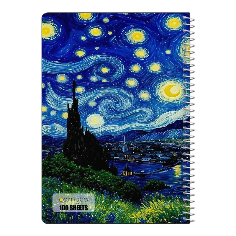 دفتر مشق 100 برگ سیمی کارنیکا طرح شب پرستاره فانتزی ون گوگ Fantasy Starry Night Van Gogh کد 74175
