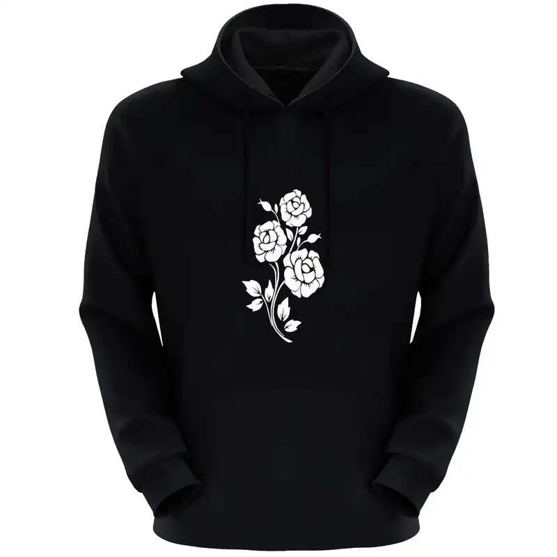 هودی زنانه مدل گل X123 رنگ مشکی