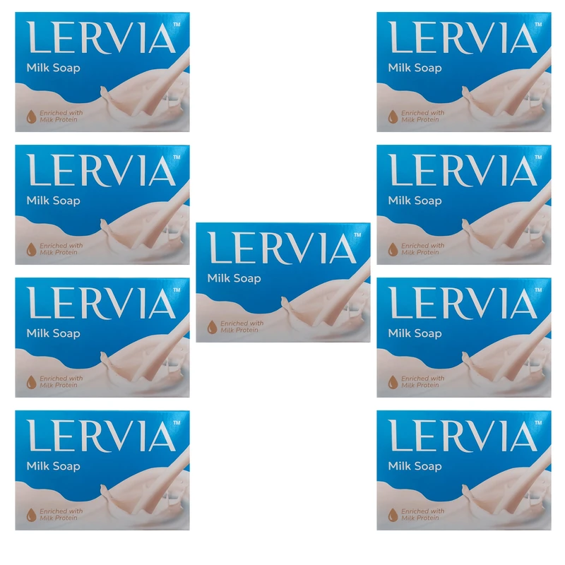 صابون شستشو بدن لرویا مدل شیر مناسب برای پوست معمولی و خشک وزن 90 گرم بسته 9 عددی