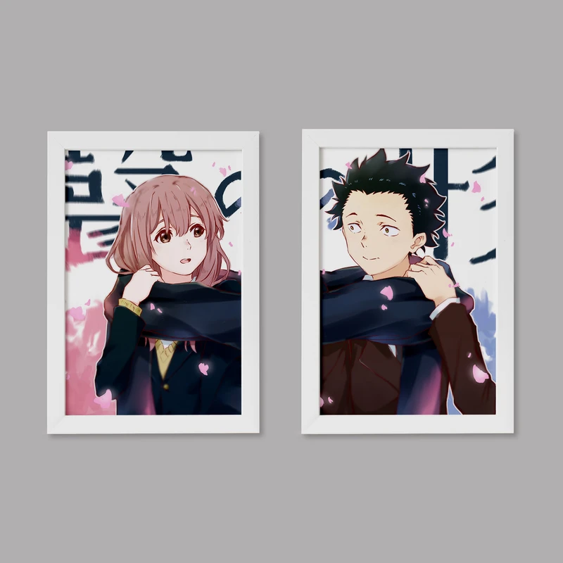 تابلو خندالو مدل دکوراتیو انیمه صدای خاموش A Silent voice کد M45 مجموعه 2 عددی