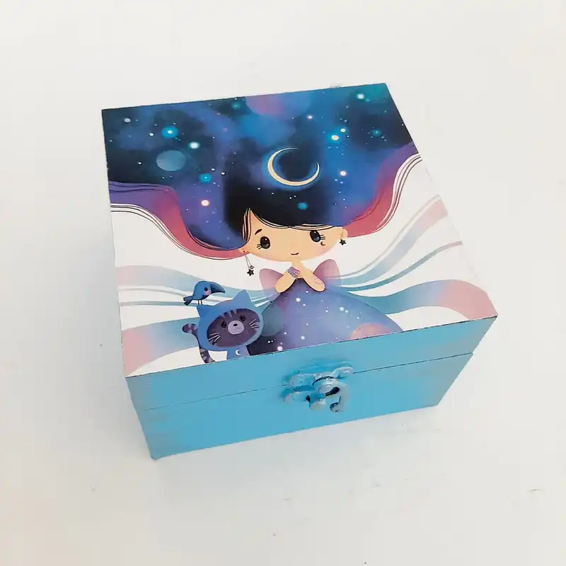 جعبه هدیه چوبی مدل فانتزی طرح دختر رویایی کد SB35