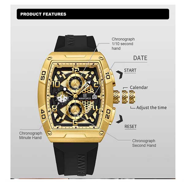 ساعت مچی عقربه‌ای مردانه کوارتز نیوی فورس مدل NF8052 GGB