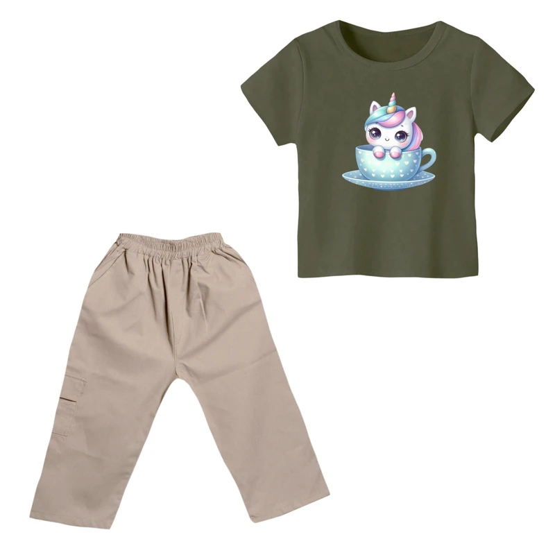 ست تی شرت و شلوارک دخترانه مدل یونیکورن کد ۳۲