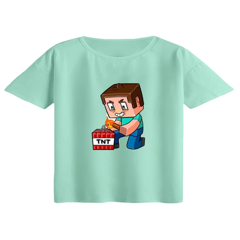 کراپ تی‌شرت آستین کوتاه زنانه مدل ماینکرفت کد 15