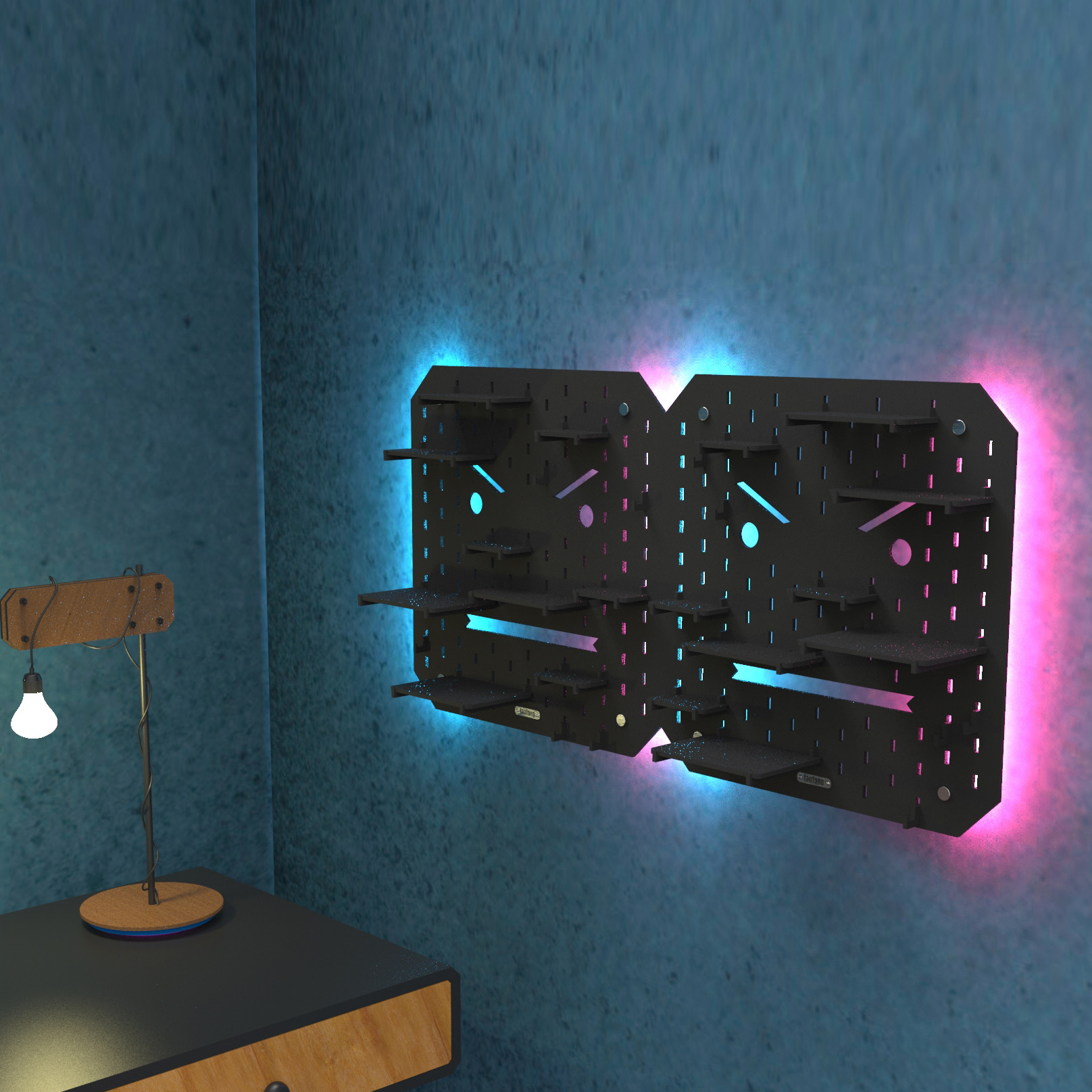 شلف ديواري فانتنو مدل پگ بورد سامورايی لايت دار