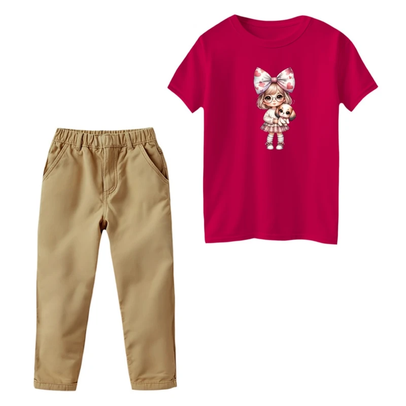 ست تی‌شرت و شلوار دخترانه مدل دخترک و سگ کد 10