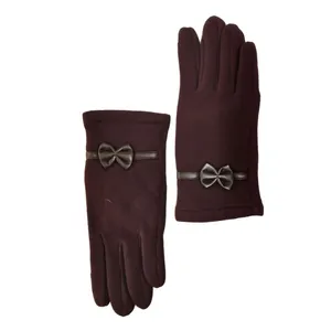 دستکش زنانه مدل پاپیونی بنددار رنگ قهوه ای