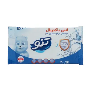 دستمال مرطوب تنو مدل آنتی باکتریال بسته 20 عددی