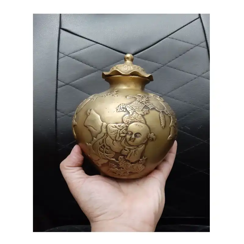 دکوری برنجی مدل چای دان طرح کودکان پرکار مزرعه بسته 2 عددی