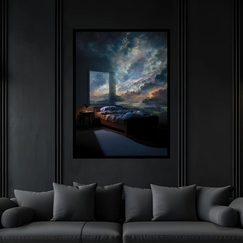 تابلو بکلیت طرح هنری تخیلی فضا و کهکشان مدل B-bu7281 فریم مشکی