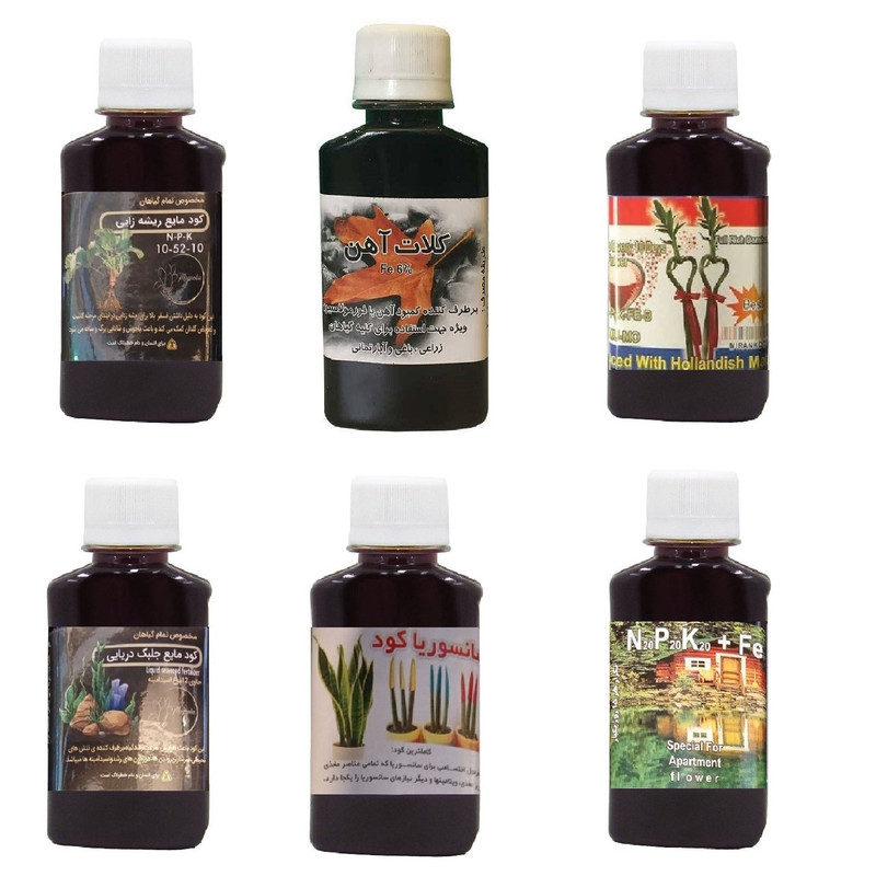 کود مایع فسفر ریشه زایی 10-52-10 و کلات آهن و کود بامبو و کود جلبک دریایی و کود سانسوریا و کود سه بیست مدل life drop حجم 120 میلی لیتر