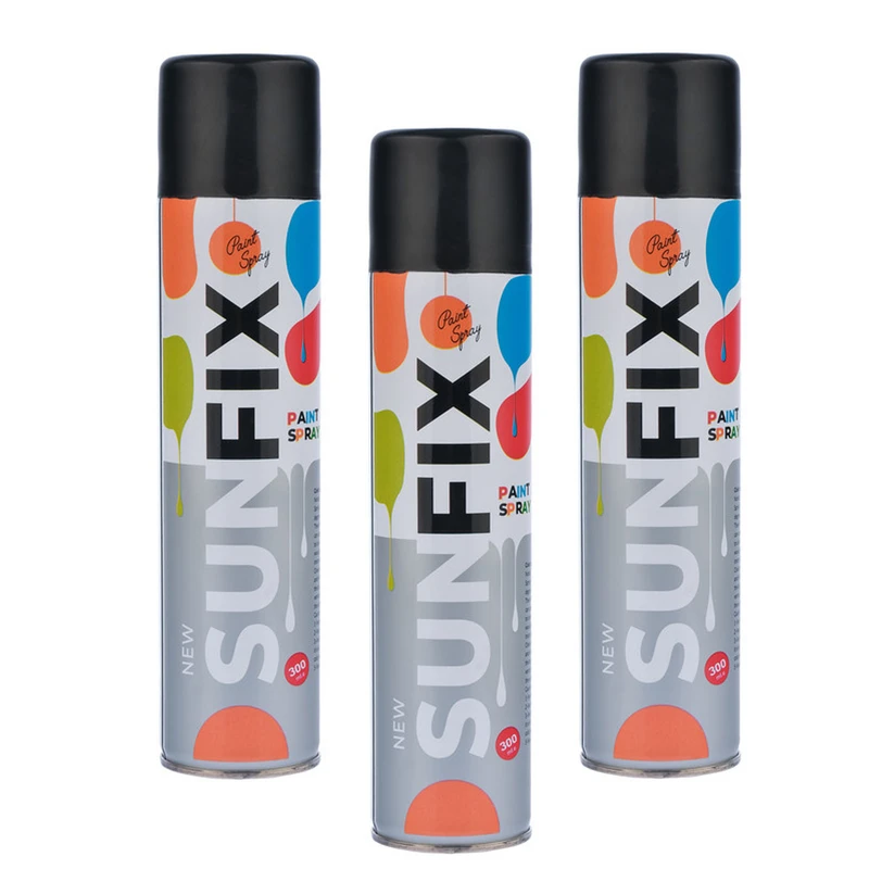 اسپری رنگ مشکی براق سانفیکس کد ShineBL300 حجم 300 میلی لیتر مجموعه 3 عددی