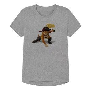 تی شرت آستین کوتاه پسرانه مدل گربه چکمه پوش کد Z13 رنگ طوسی