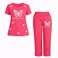 ست تی&zwnj;شرت آستین کوتاه و شلوار راحتی زنانه مدل پروانه ای