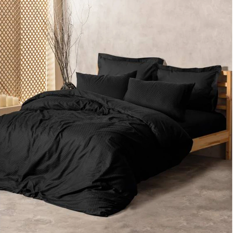 سرویس ملحفه 1 نفر 3 تکه کاتن باکس مدل Plaid Siyah T.K