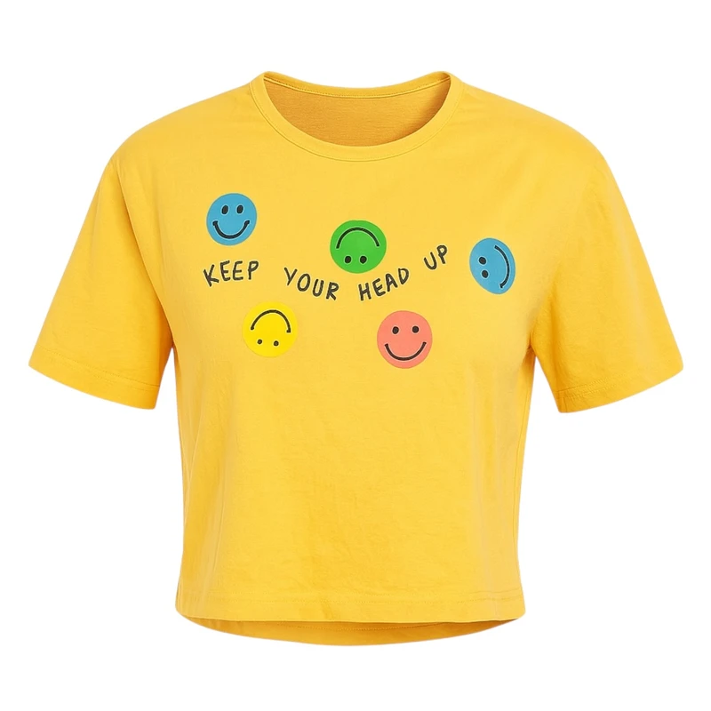 کراپ تی‌شرت آستین کوتاه زنانه مدل استیکر PJ1303