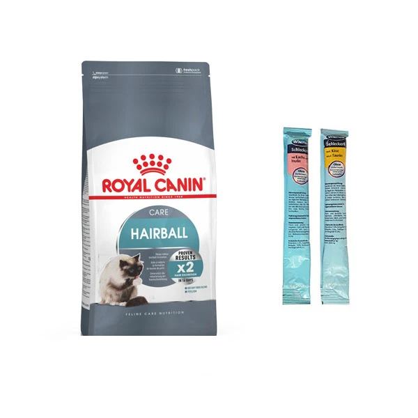غذا خشک گربه رویال کنین مدل Hairball Care وزن 2 کیلوگرم به همرا بستنی گربه گربه