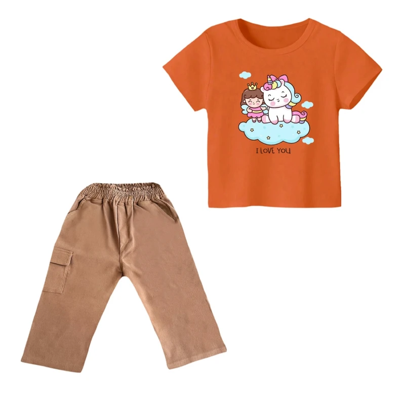 ست تی شرت و شلوارک دخترانه مدل یونیکورن کد ۱۴