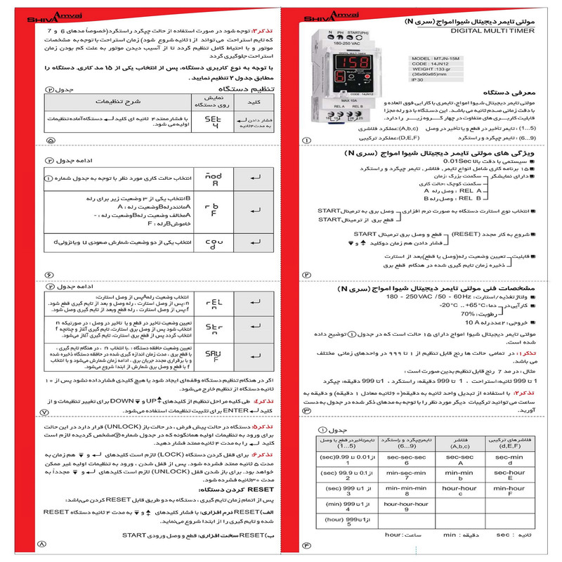 مولتی تایمر دیجیتال شیوا امواج مدل MTJN-15M کد 14JN12 بسته پنج عددی