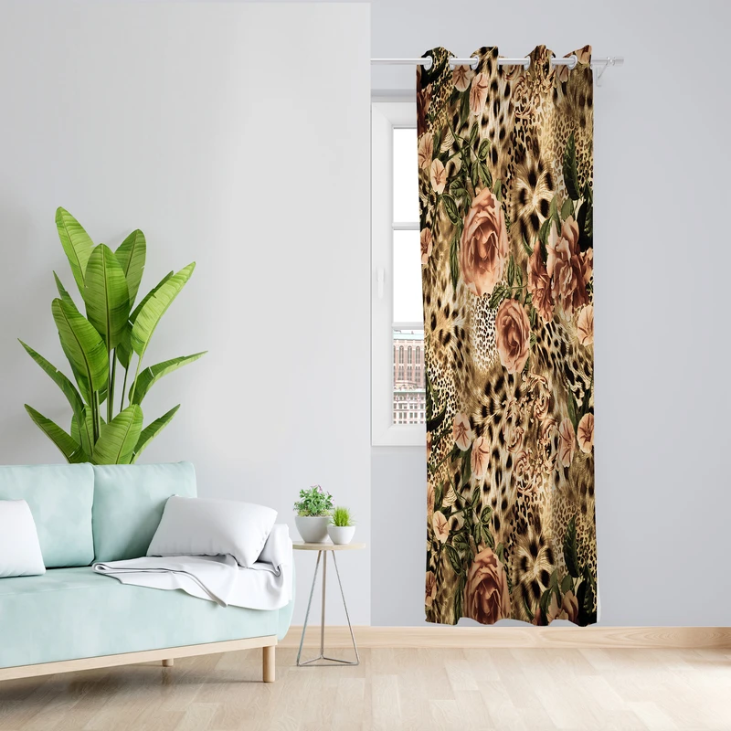 پرده طرح پلنگی مدل مخمل پانچی کد L 1357L Z سایز 140x200 سانتی متر