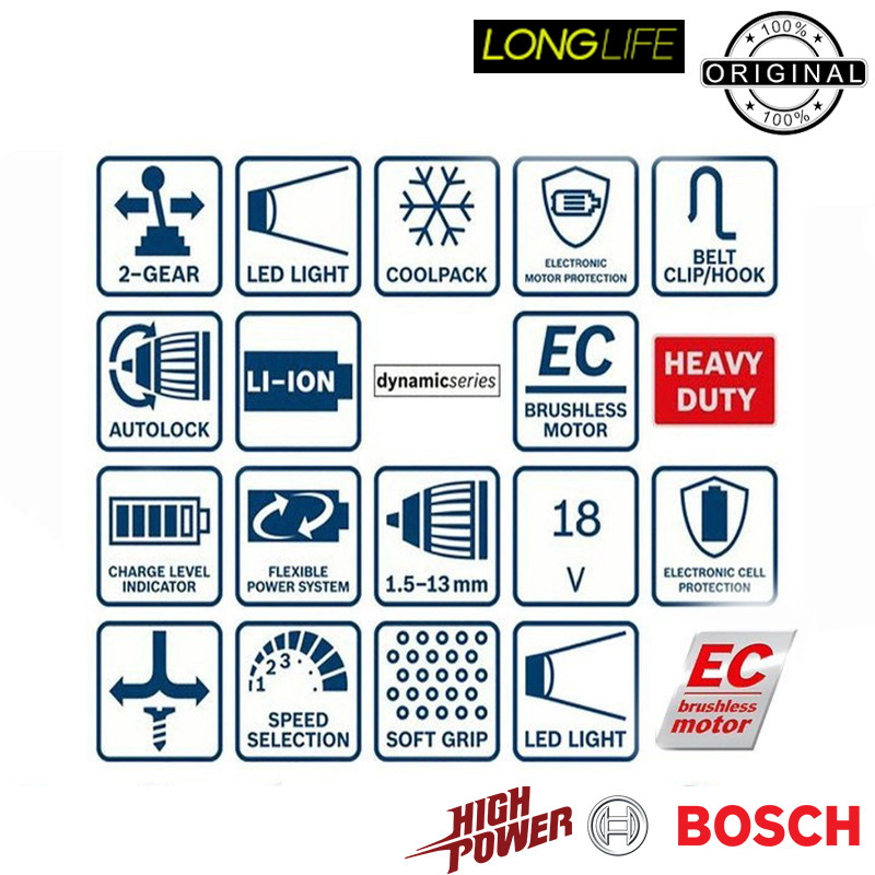 پیچ گوشتی شارژی چکشی 18 ولت بوش مدل فوق هوشمند GSB 18V-50 Brushless + 3 Battery