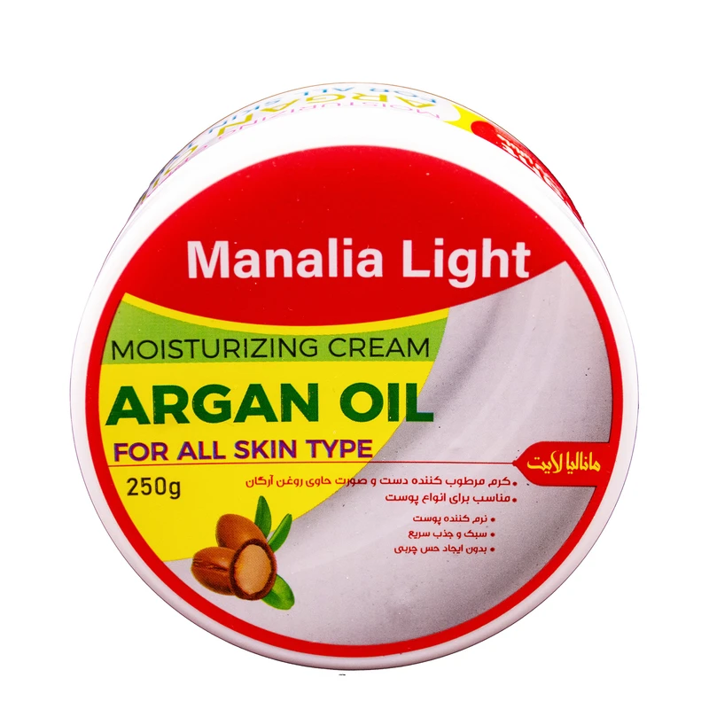 کرم مرطوب‌کننده دست و صورت مانالیا لایت مدل Argan Oil مناسب برای انواع پوست وزن 250 گرم