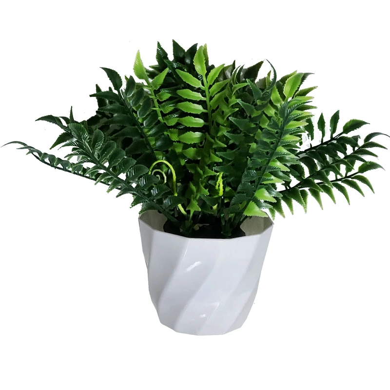 گلدان به همراه گل مصنوعی مدل سرخس پیچی halqe