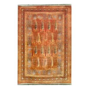 فرش ماشینی 1200 شانه بهراد زمینه و حاشیه نارنجی طرح ابریشم کد T1028