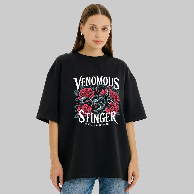 تی‌شرت آستین سه ربع زنانه مدل پنبه دورو طرح venomous