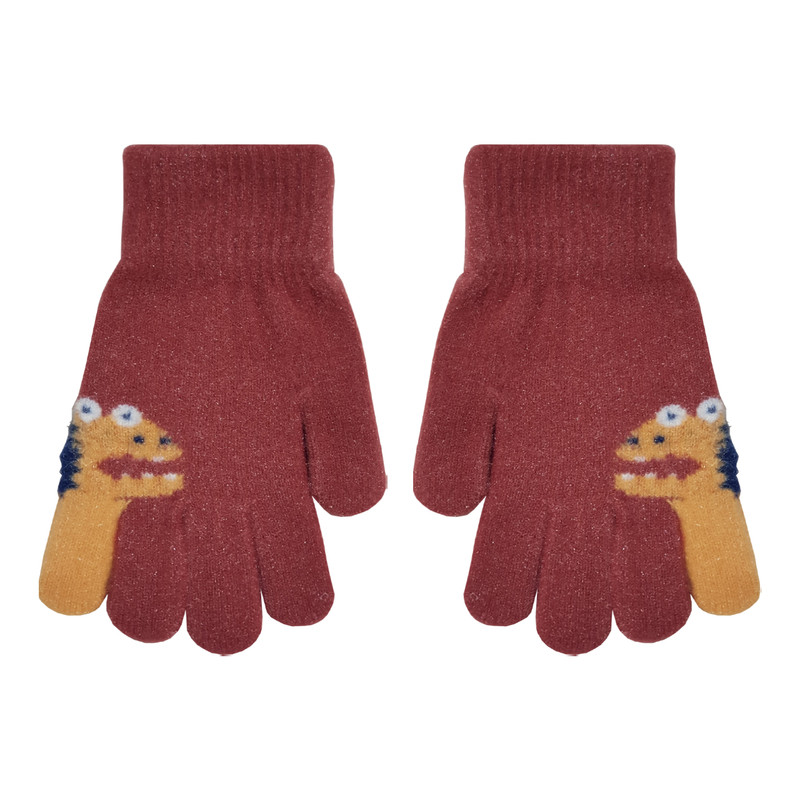 دستکش بافتنی بچگانه مدل DINO-MAROON