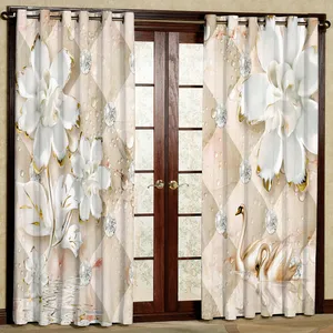   پرده مدل گل و قو هازان پانچی کد 4845 سایز 140x200 سانتی متر