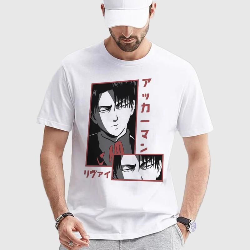 تی شرت آستین کوتاه مردانه مدل انیمه ای اتک ان تایتان شخصیت لیوای کد anm568