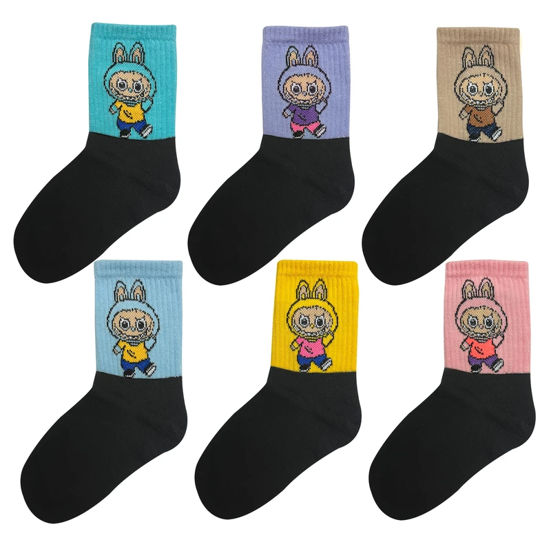 جوراب ساق بلند دخترانه تن پوش هنگامه مدل پنبه کش اسپرت لبوبو مجموعه 6 عددی