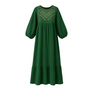 پیراهن ساحلی یقه گرد زنانه مدل آستین کیمونو گلدوزی شده کولردار 23246765