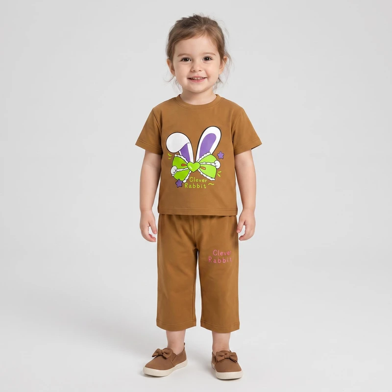 ست تی‌شرت آستین کوتاه و شلوارک راحتی دخترانه مدل Clever Rabbit